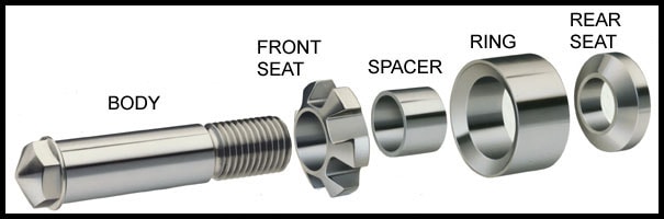 CMD 5-piece ring valve components — body, front seat, spacer, ring, rear seat
